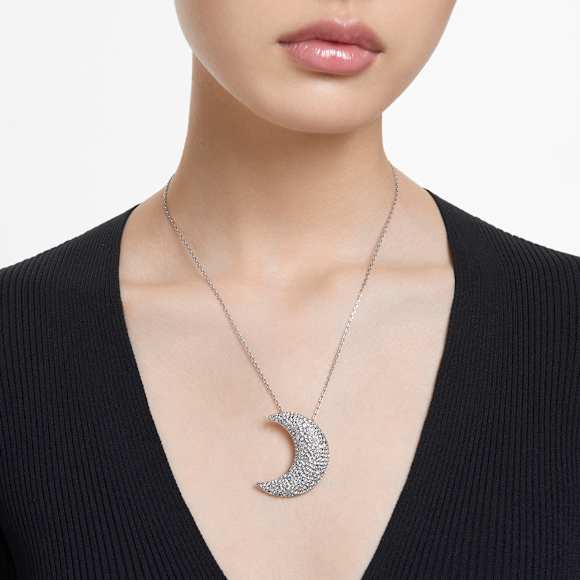 Luna pendant, Moon, White, Rhodium plated - Swarovski, 5674895