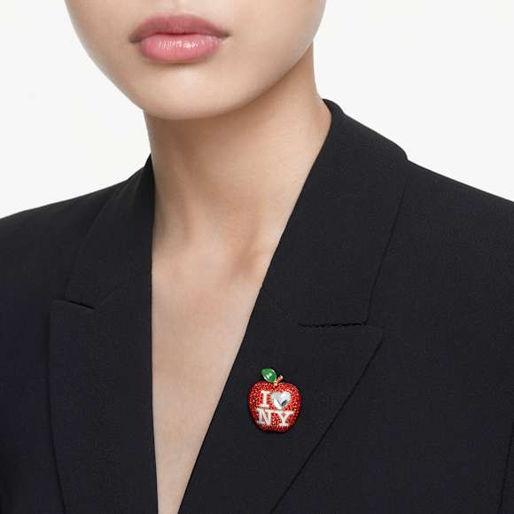 Broche I LOVE NY, Rojo, Baño tono oro - Swarovski, 5675543
