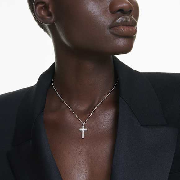 Insigne pendant, Pavé, Cross, White, Rhodium plated | Swarovski