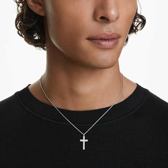 Insigne pendant, Pavé, Cross, White, Rhodium plated | Swarovski