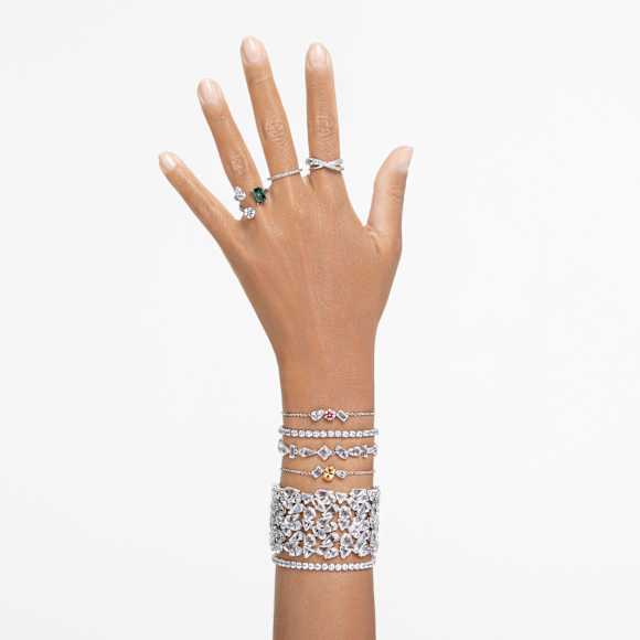 Mesmera wide bracelet, Mixed cuts, White, Rhodium plated - Swarovski, 5676532
