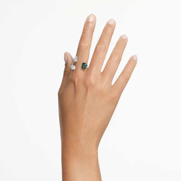 Mesmera open ring, Mixed cuts, Green, Silver-tone finish - Swarovski, 5676969