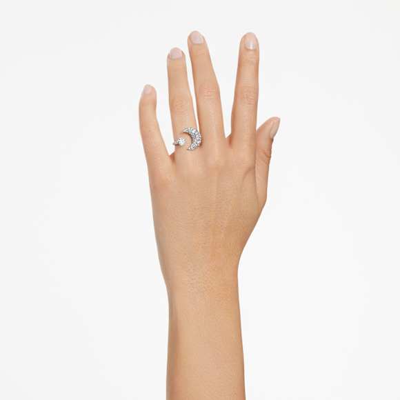 Luna open ring, Moon, White, Rhodium plated - Swarovski, 5677139
