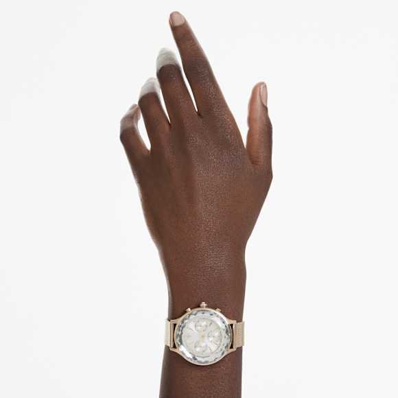 Nova Chrono watch, Swiss Made, Metal bracelet, Gold tone, Champagne gold-tone finish - Swarovski, 5677500