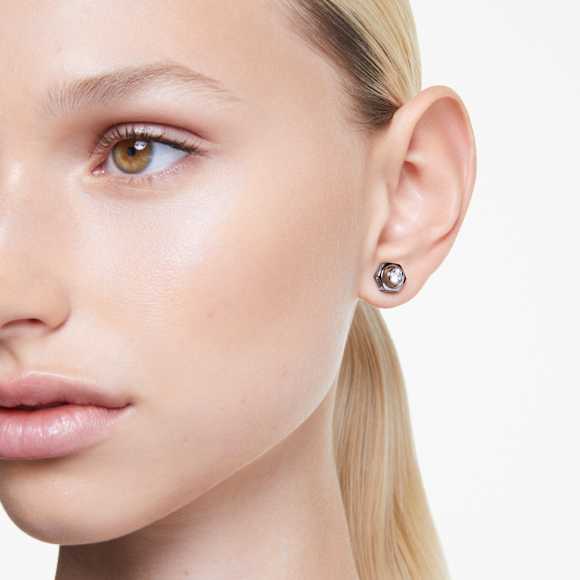 Clous d'oreilles Numina, Taille ronde, Blanches, Métal plaqué ruthénium - Swarovski, 5677941