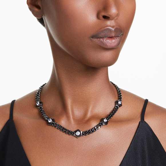 Numina necklace, Round cut, White, Ruthenium plated - Swarovski, 5677987