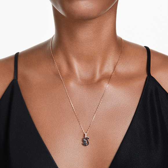 Swan pendant, Swan, Small, Black, Rose gold-tone plated - Swarovski, 5678046
