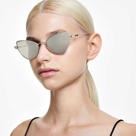 Occhiali da sole a clip 2 in 1, Statement, Forma Cat-eye, SK7011, Bianchi - Swarovski, 5679552
