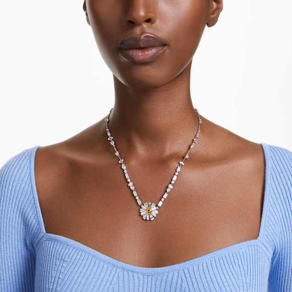 Idyllia necklace, Flower, Yellow, Rhodium plated - Swarovski, 5679916