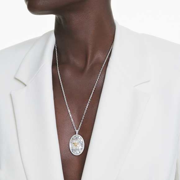 Idyllia pendant, Flower, Yellow, Rhodium plated - Swarovski, 5679917