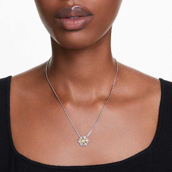 Pendentif Idyllia, Fleur, Jaune, Métal rhodié - Swarovski, 5679939