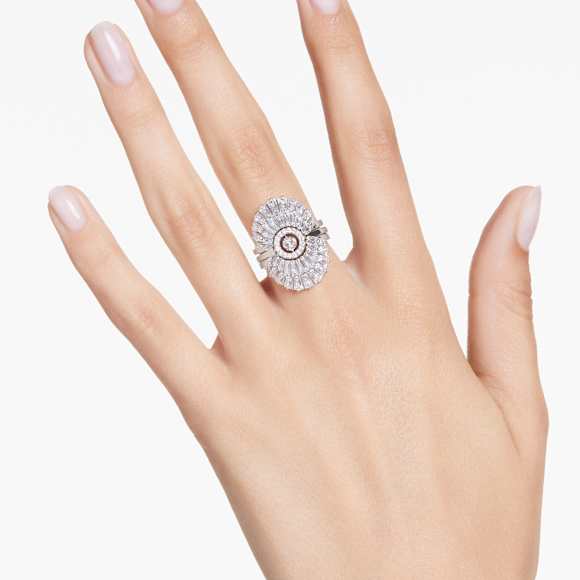 Idyllia ring, Set (3), Mixed cuts, Shell, White, Rhodium plated - Swarovski, 5680290
