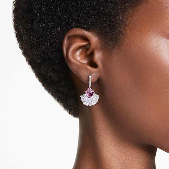 Idyllia Drop-Ohrhänger, Verschiedene Schliffe, Muschel, Rosa, Rhodiniert - Swarovski, 5680295