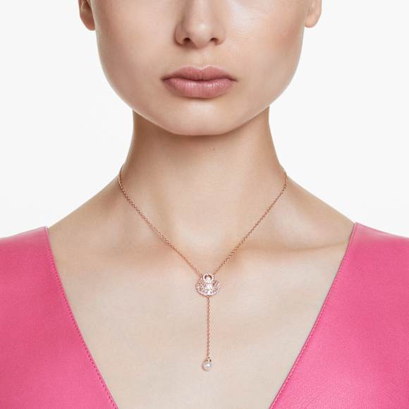 Y-obesek Idyllia, Kristalni biser, Školjka, Bel, V videzu rožnatega zlata 18K - Swarovski, 5680299
