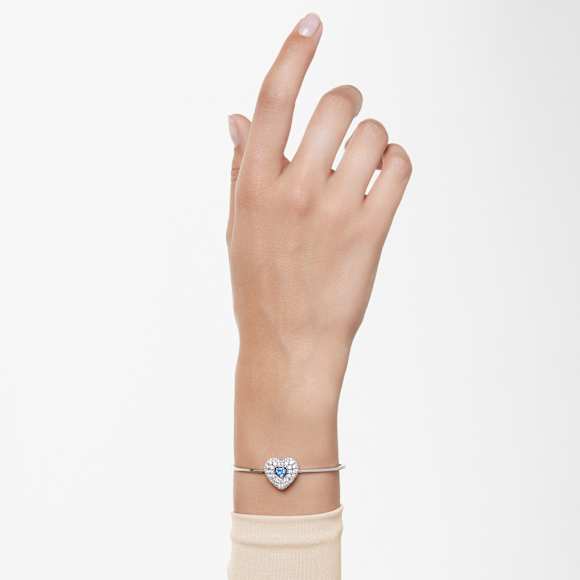 Idyllia bangle, Heart, Blue, Rhodium plated - Swarovski, 5680393
