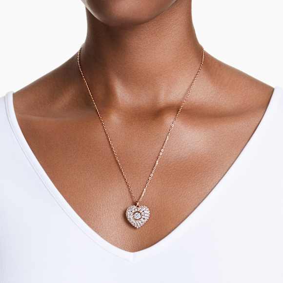 Pandantiv Idyllia, Perlă de cristal, Inimă, Alb, Finisaj din aur roz de 18k - Swarovski, 5680402