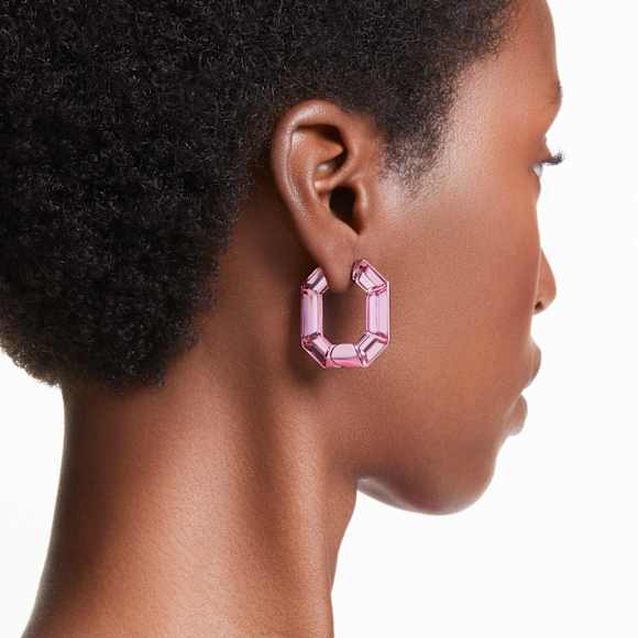 Lucent hoop earrings, Octagon shape, Small, Pink - Swarovski, 5680783