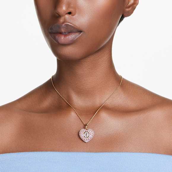 Hyperbola pendant, Octagon cut, Crystal pearls, Heart, Pink, Gold-tone plated - Swarovski, 5680784