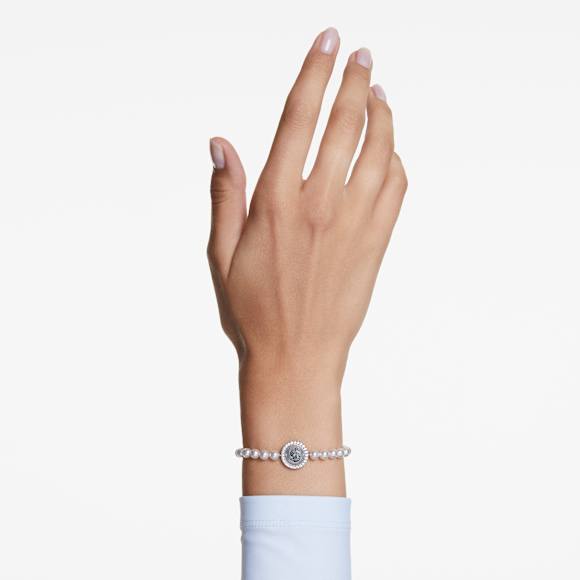 Swan bracelet, Crystal pearl, Swan, Gray, Rhodium plated - Swarovski, 5680851