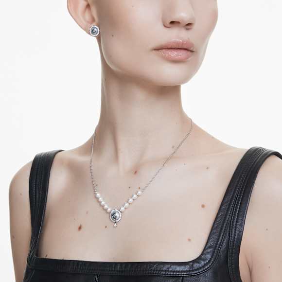 Swan set, Crystal pearl, Swan, Grey, Rhodium plated - Swarovski, 5680875