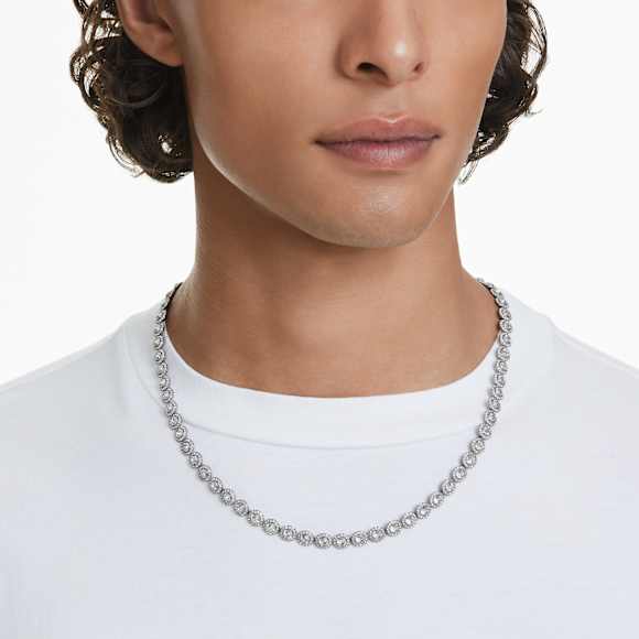 Una Angelic Tennis necklace, Round cut, Long, White, Ruthenium plated - Swarovski, 5681057