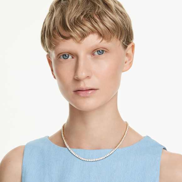 Collar Matrix Tennis, Talla redonda, Blanco, Baño tono oro - Swarovski, 5681795