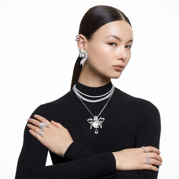 Matrix Tennis necklace, Round cut, White, Rhodium plated - Swarovski, 5681796