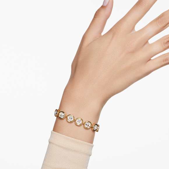 Imber Tennis 手链, 圆形切割, 白色, 金色饰面 - Swarovski, 5682586