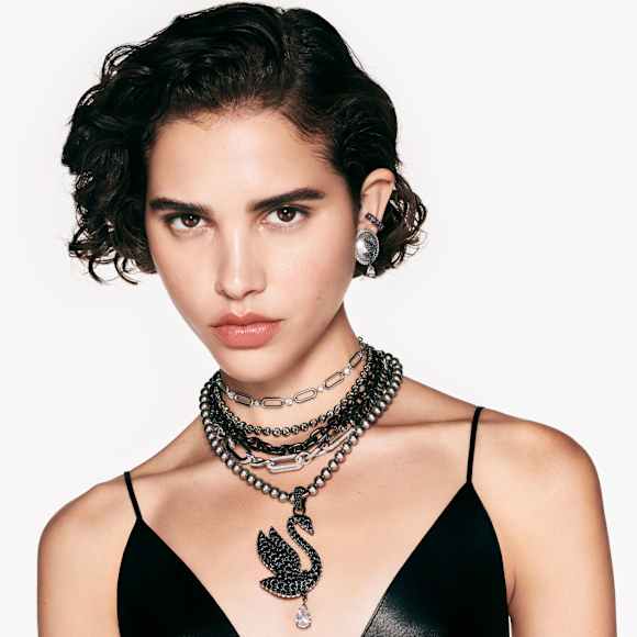 Colier Imber Tennis, Tăietură rotundă, Gri, Placat cu ruteniu - Swarovski, 5682593