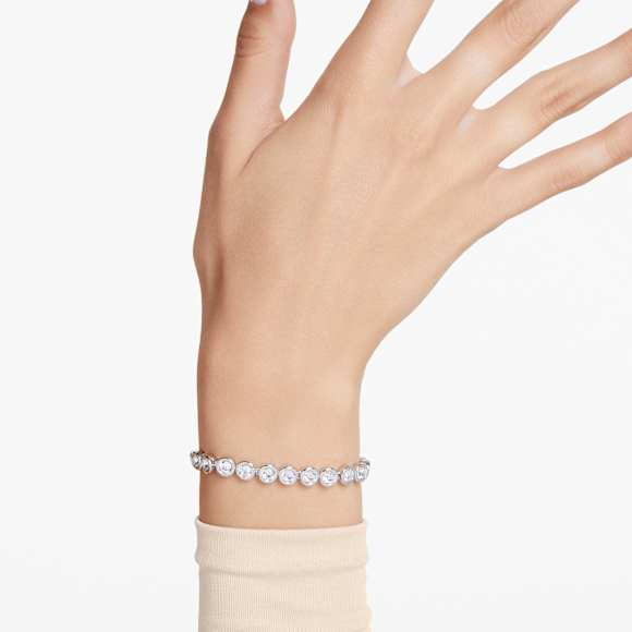 Brățară Imber Tennis, Tăietură rotundă, Alb, Placat cu rodiu - Swarovski, 5682666