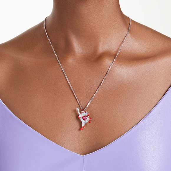 Alice in Wonderland pendant, Playing card, Red, Rhodium plated - Swarovski, 5682805