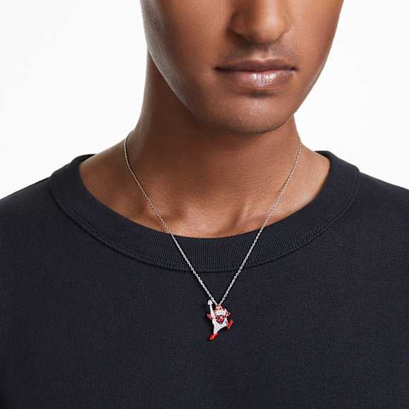 Alice in Wonderland pendant, Playing card, Red, Rhodium plated - Swarovski, 5682805