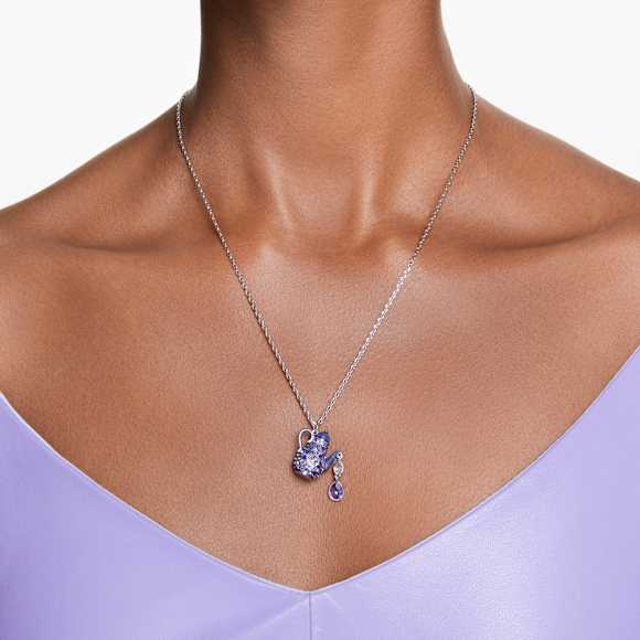 Alice in Wonderland จี้สร้อยคอ, กาน้ำชา, ม่วง, เคลือบโรเดียม - Swarovski, 5682807