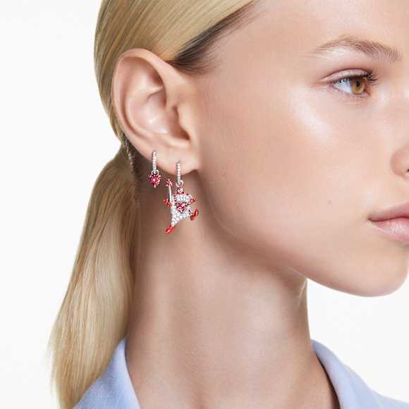 Alice in Wonderland drop earrings, Asymmetrical design, Playing card, Red, Rhodium plated - Swarovski, 5682810