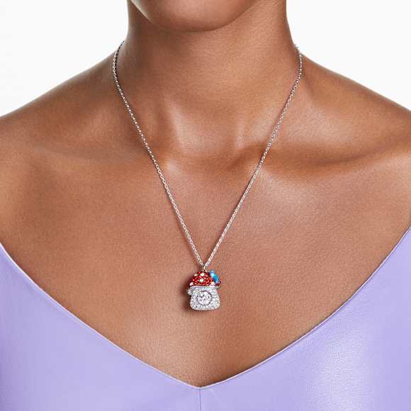 Alice in Wonderland pendant, Mushroom, Red, Rhodium plated - Swarovski, 5682811