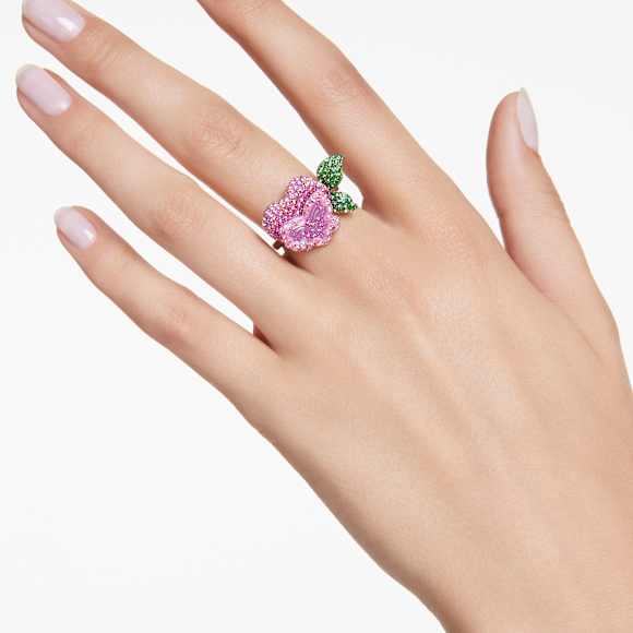 Alice in Wonderland cocktail ring, Flower, Multicoloured, Rhodium plated - Swarovski, 5682817
