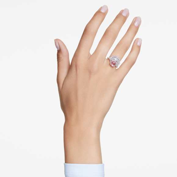 Idyllia cocktail ring, Mixed cuts, Shell, Pink, Rhodium plated - Swarovski, 5683034