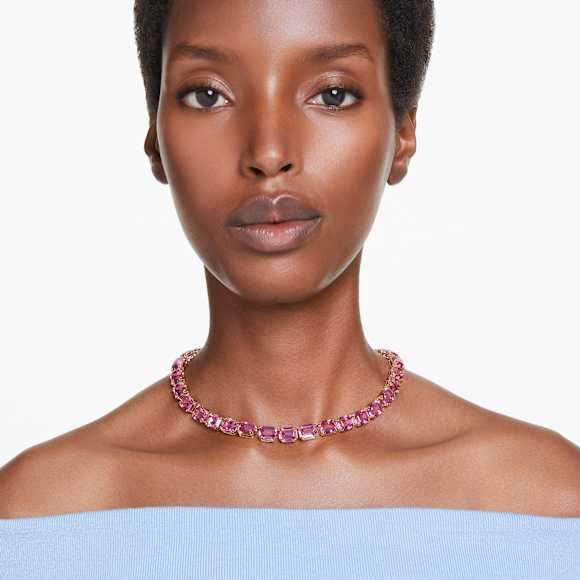 Millenia necklace, Octagon cut, Pink, Gold-tone plated - Swarovski, 5683429
