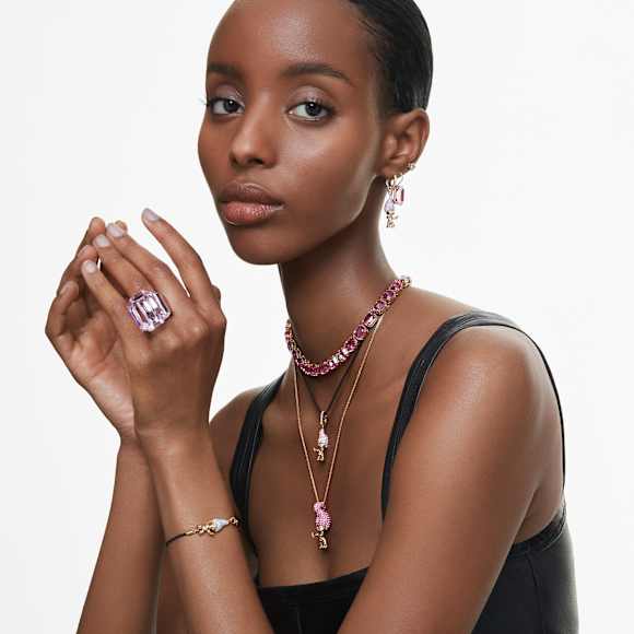 Colar Millenia, Lapidação octogonal, Rosa, Lacado a dourado - Swarovski, 5683429