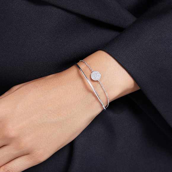 Meteora bangle, White, Rhodium plated - Swarovski, 5683447