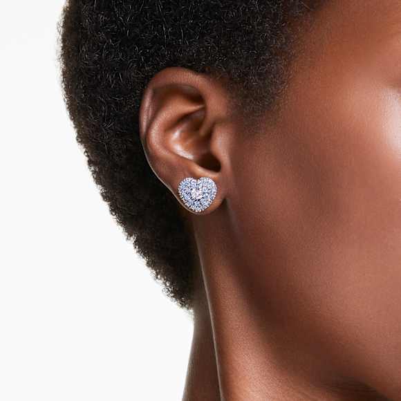 Idyllia stud earrings, Heart, Blue, Rhodium plated - Swarovski, 5683576