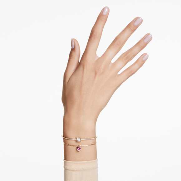 Chroma bangle, Heart, Red, Gold-tone plated - Swarovski, 5683835
