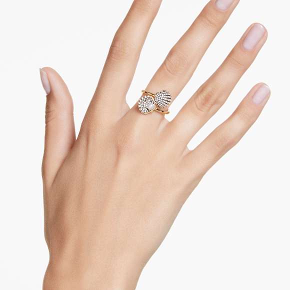 Anello aperto Idyllia, Crystal Pearl, Conchiglia, Bianco, Placcato color oro - Swarovski, 5683951