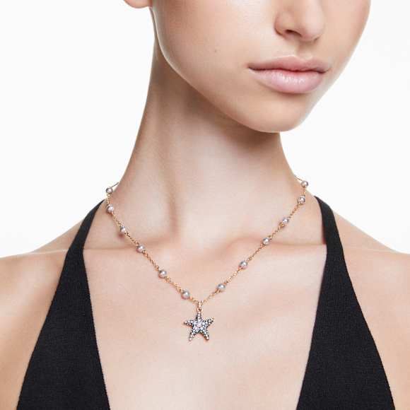 Pandantiv Idyllia, Perle de cristal, Stea de mare, Multicolor, Placat cu auriu - Swarovski, 5684116