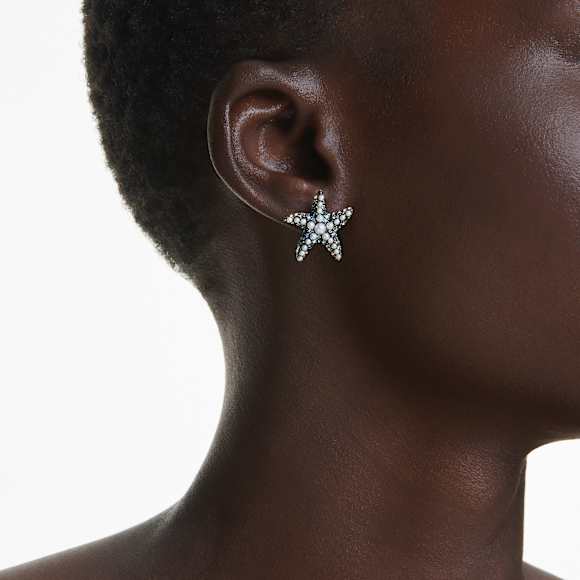 Idyllia stud earrings, Crystal pearl, Starfish, Small, Multicolored, Gold-tone plated - Swarovski, 5684162