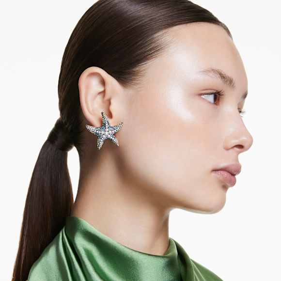 Idyllia stud earrings, Crystal pearl, Starfish, Large, Multicolored, Gold-tone plated - Swarovski, 5684165