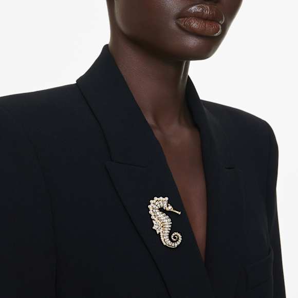 Idyllia pendant, Crystal pearls, Seahorse, Pink, Rose lacquered - Swarovski, 5684233
