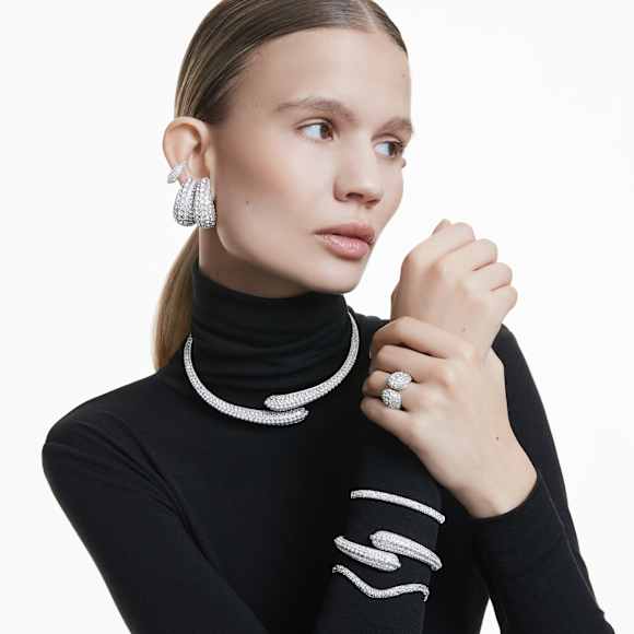 Sublima bangle, Snow pavé, White, Rhodium plated | Swarovski