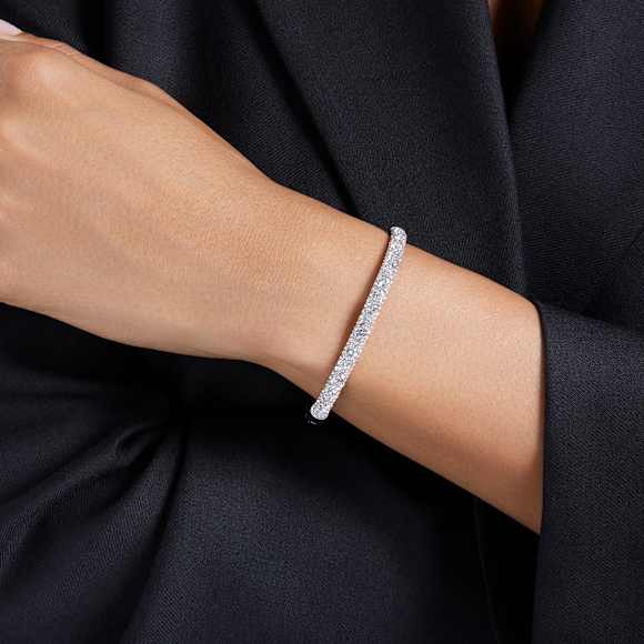 Sublima bangle, Snow pavé, White, Rhodium plated | Swarovski