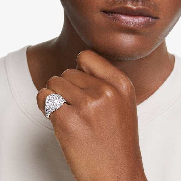 Meteora cocktail ring, White, Rhodium plated - Swarovski, 5684246